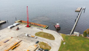 loading barge at dock